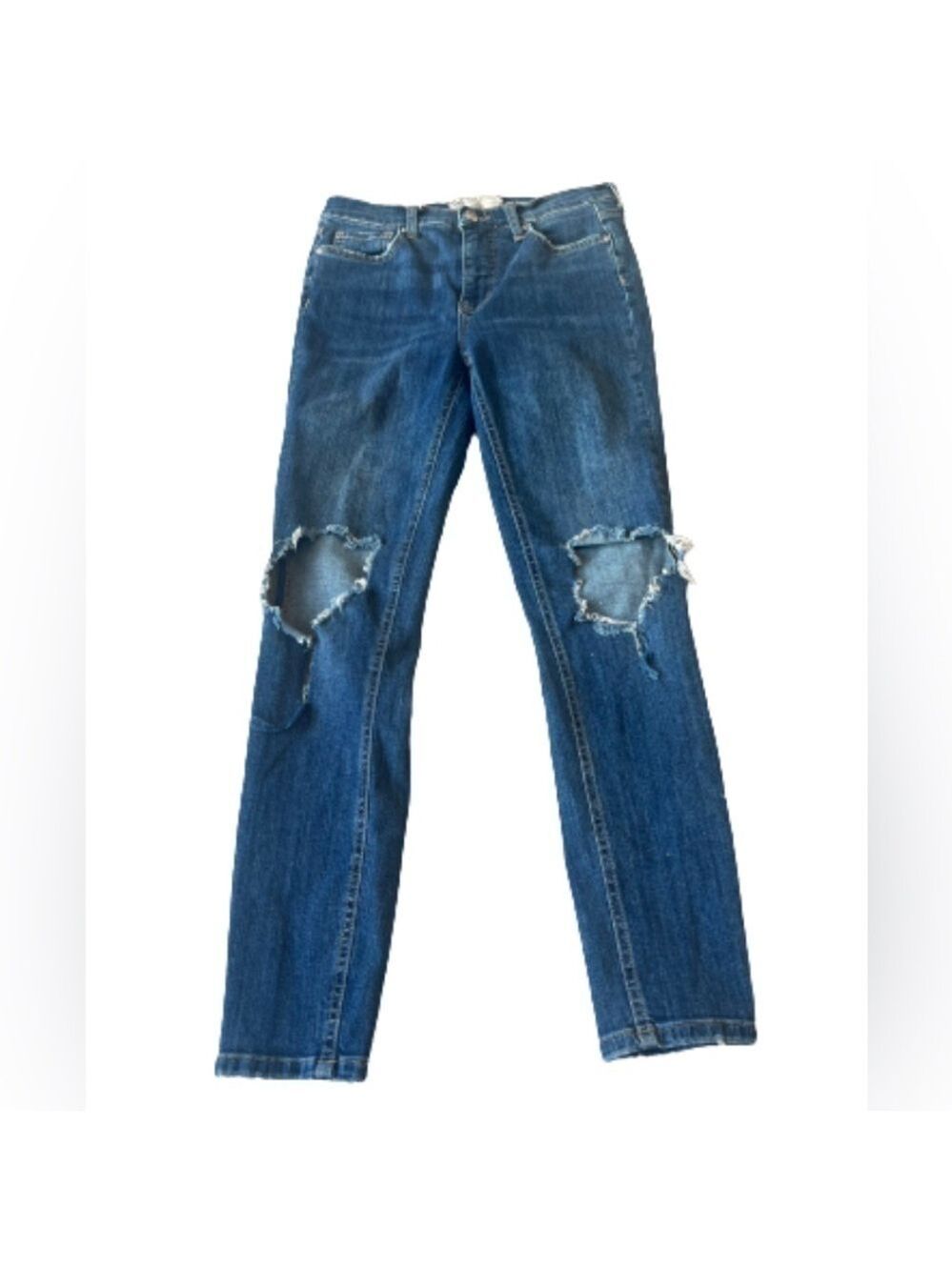 Free people distressed destroyed knee dark denim high waist jeans size 26